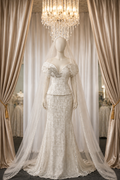 Aurelia Cross-Hatch Beaded Peplum Gown