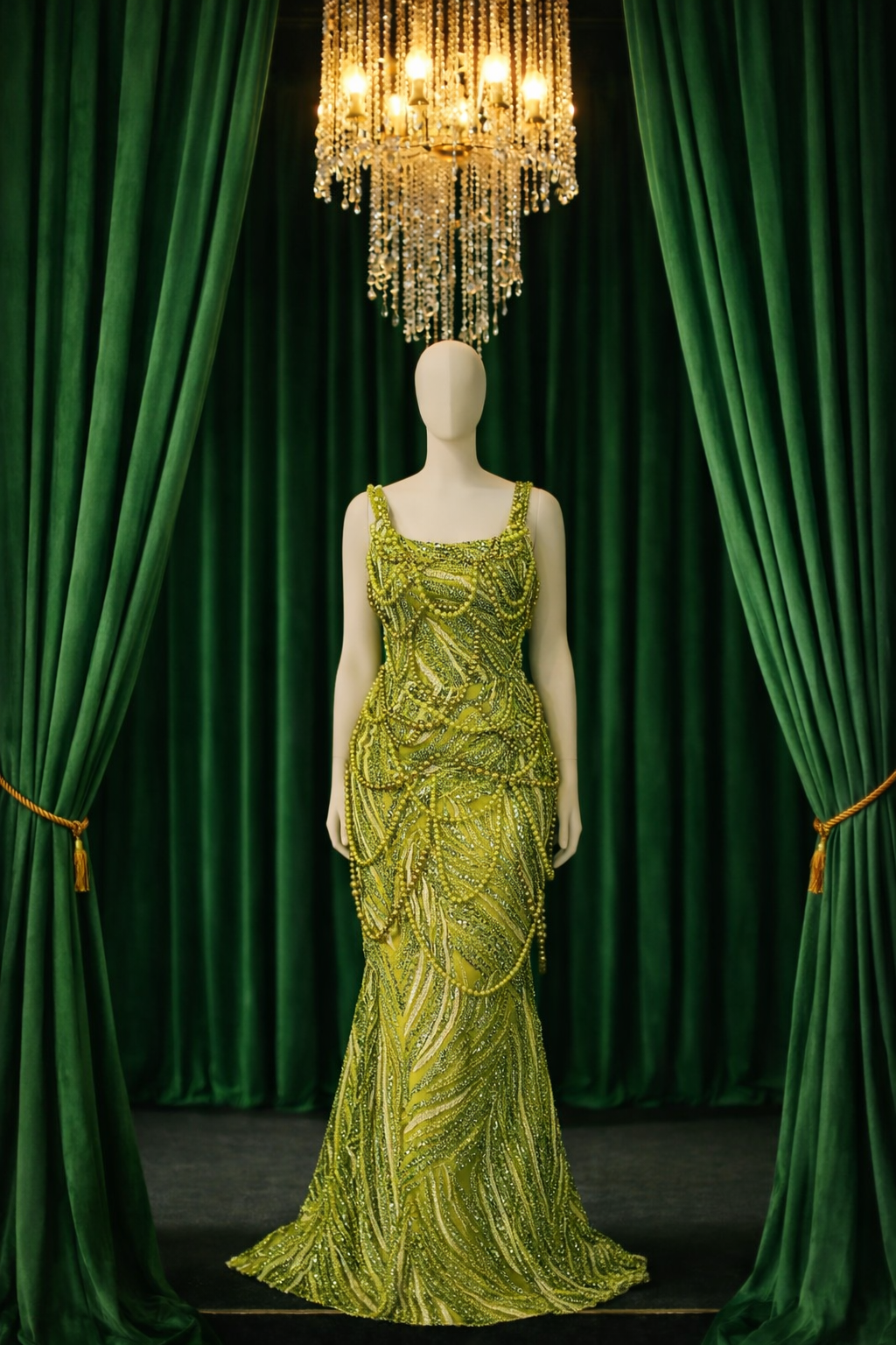 Artemis Pearl-Draped Textured Mermaid Dress