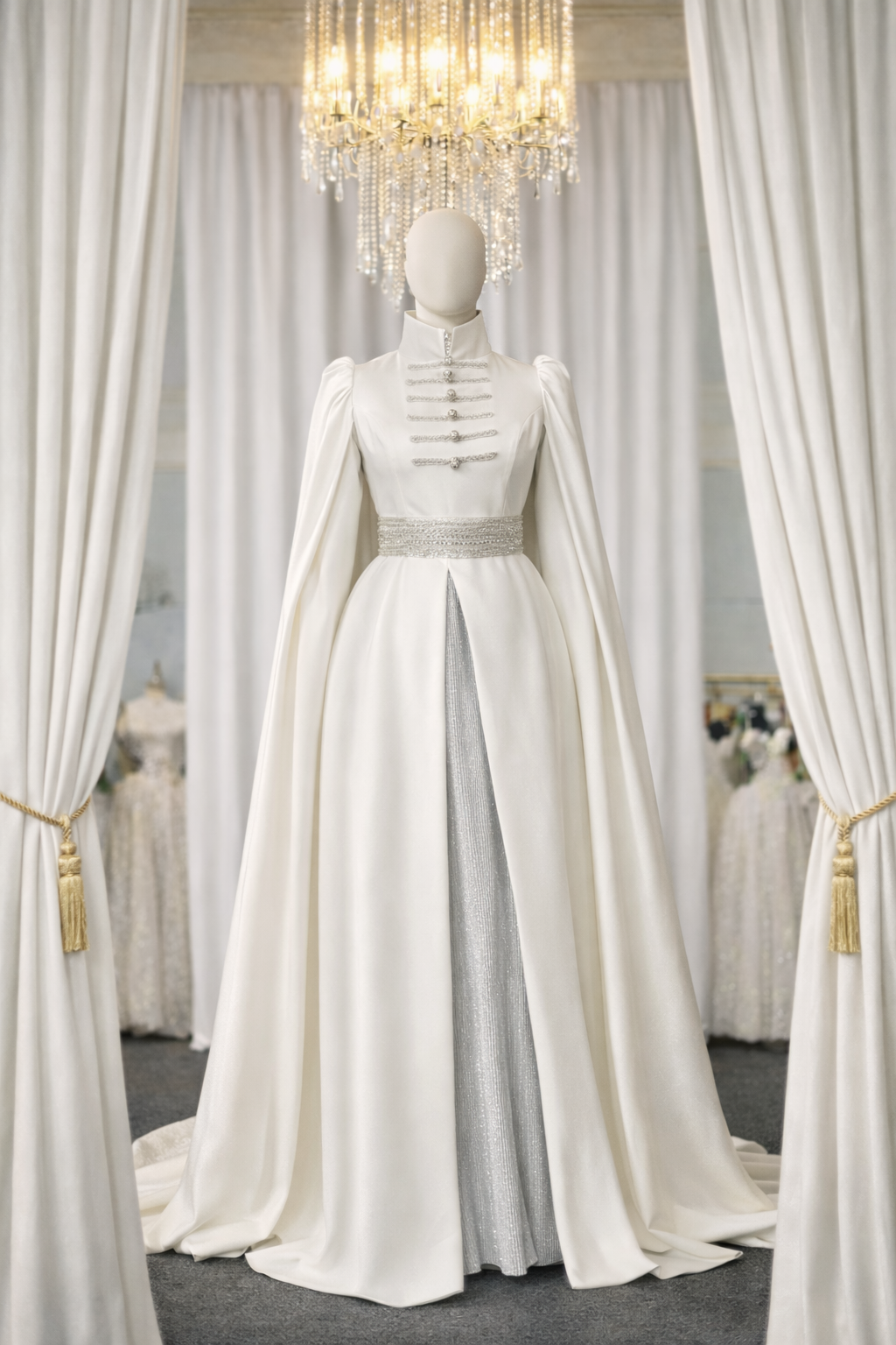 Valkyrie Frogged High-Neck Cape Gown
