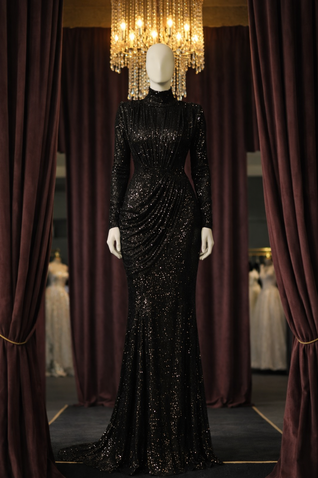Ignis Long-Sleeve Draped Mermaid Dress