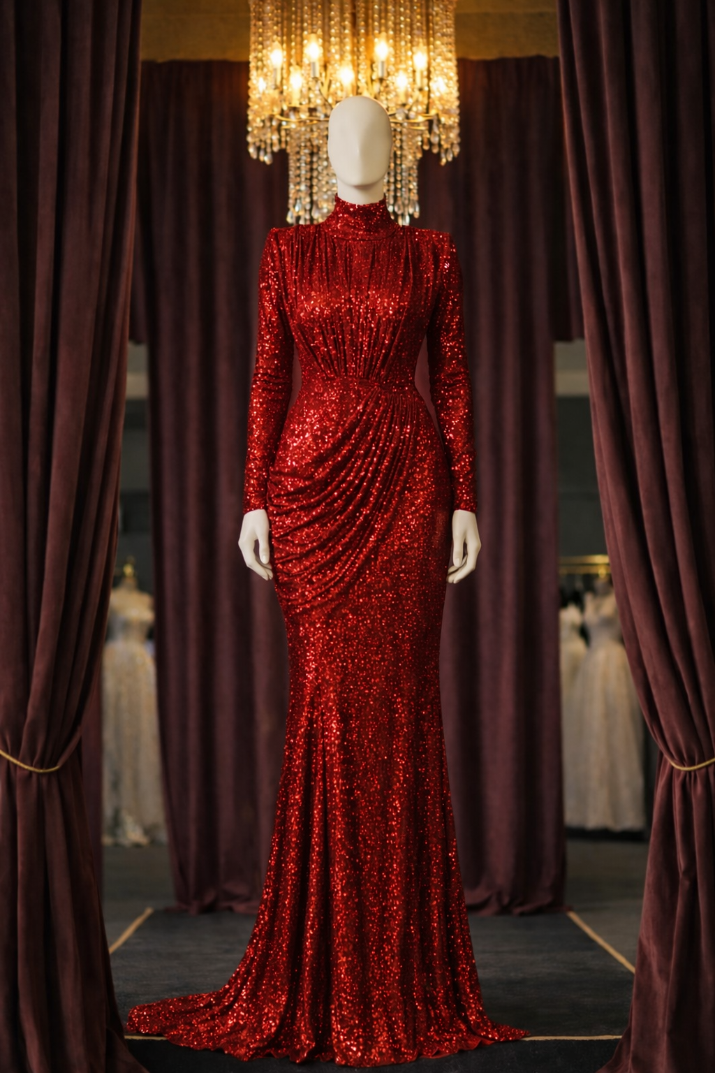 Ignis Long-Sleeve Draped Mermaid Dress