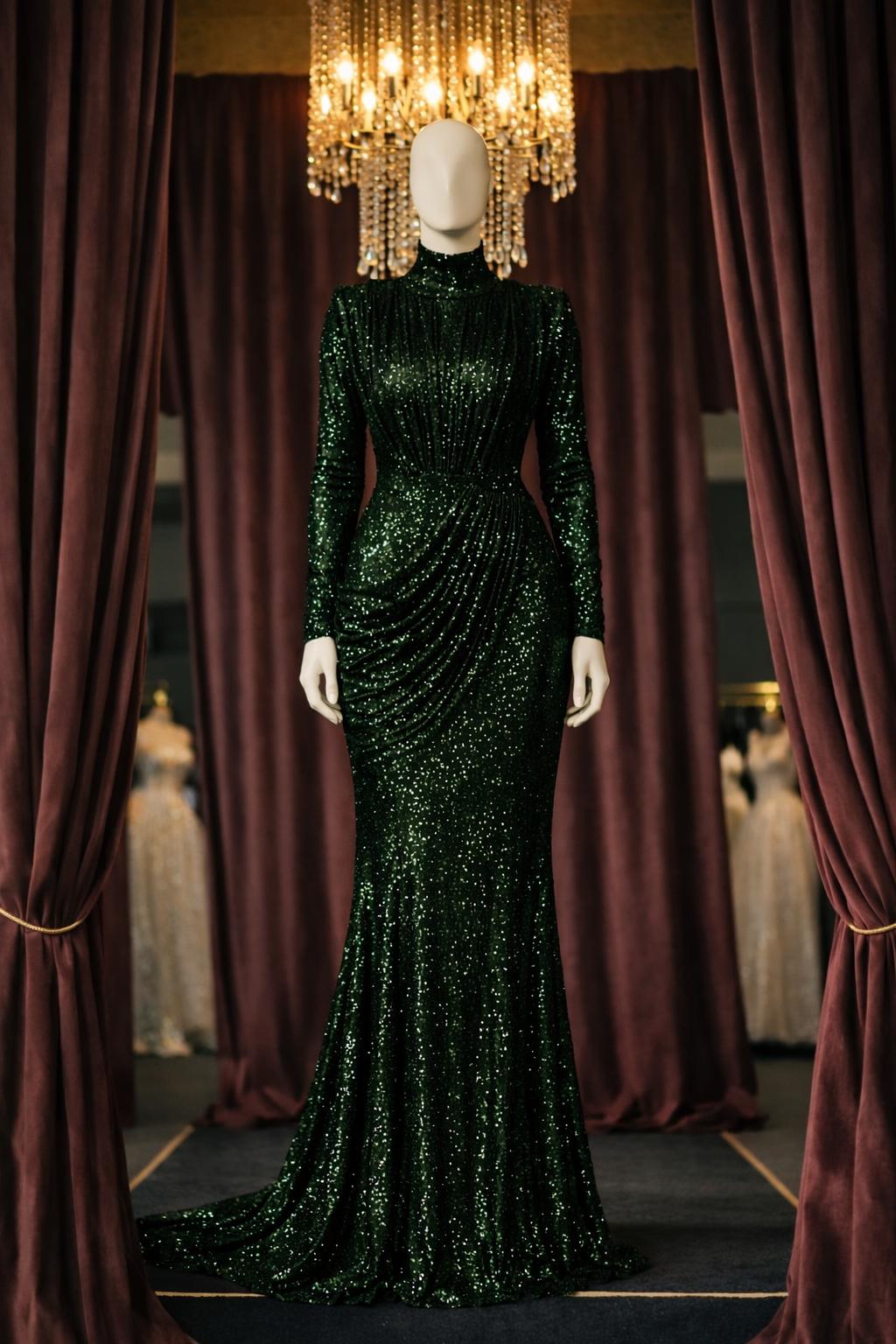 Ignis Long-Sleeve Draped Mermaid Dress