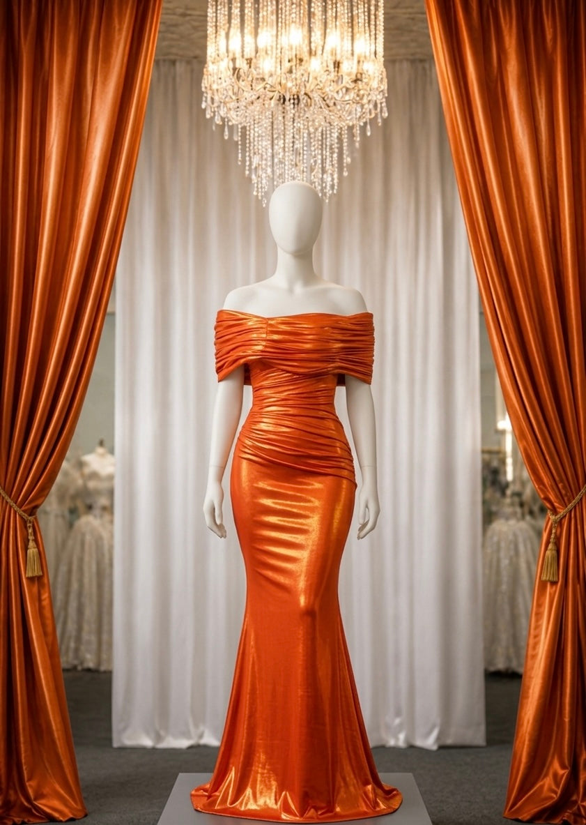 Valencia Ruched Off-Shoulder Lurex Gown