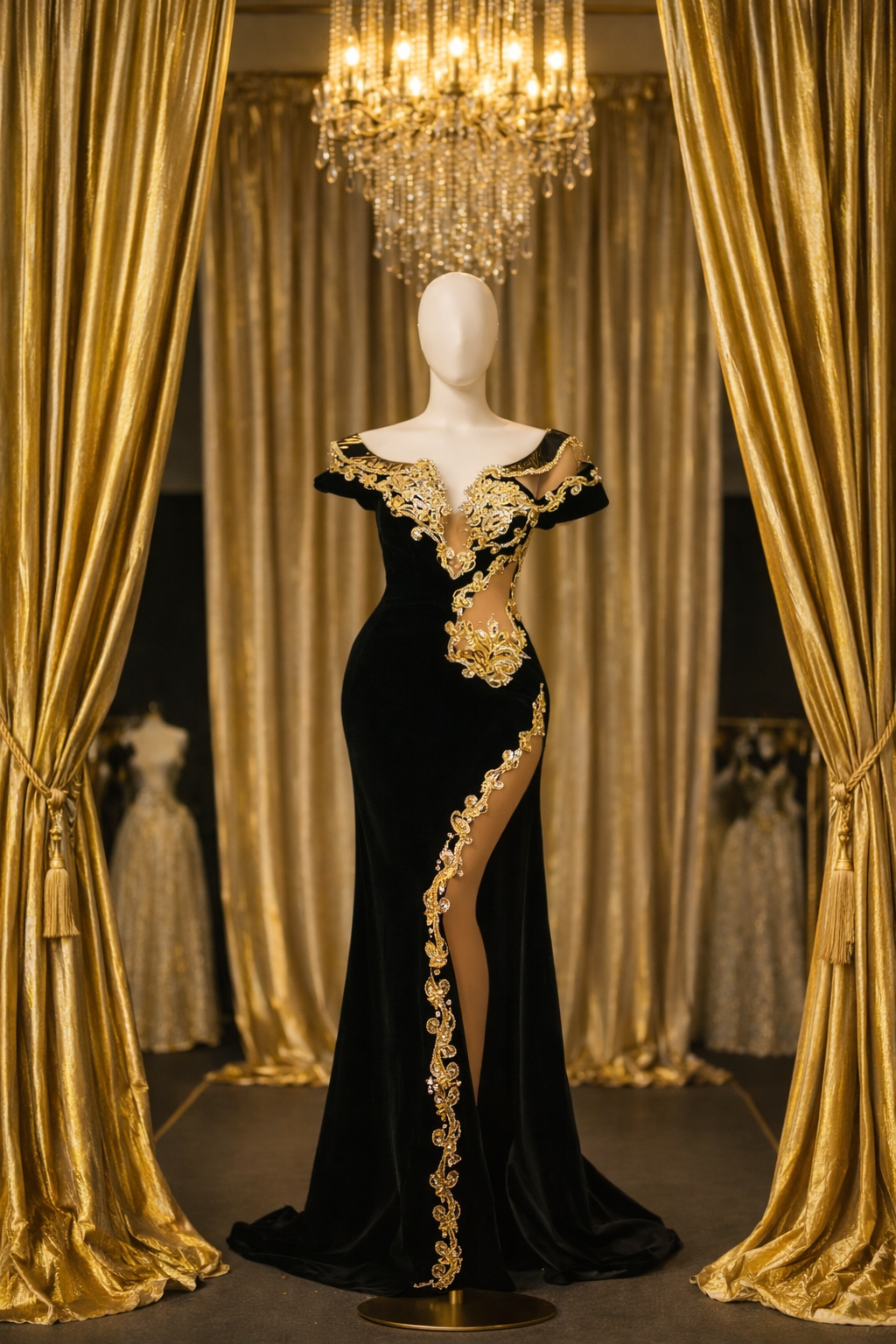 Dynasty Encrusted Plunging Ballroom Gown