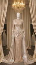 Aurelia Liquid-Satin Draped Cape Dress